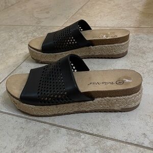 NEW Bella Vita Slides Leather Slides Platform Italy Black